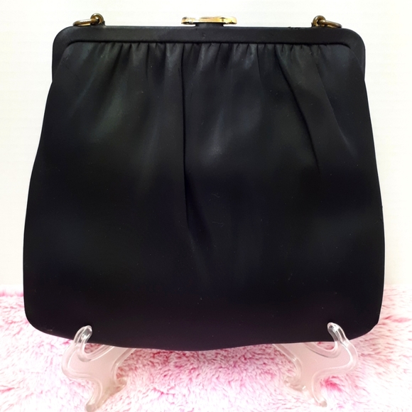 Vintage Black Satin Evening Clutch - Picture 2 of 5